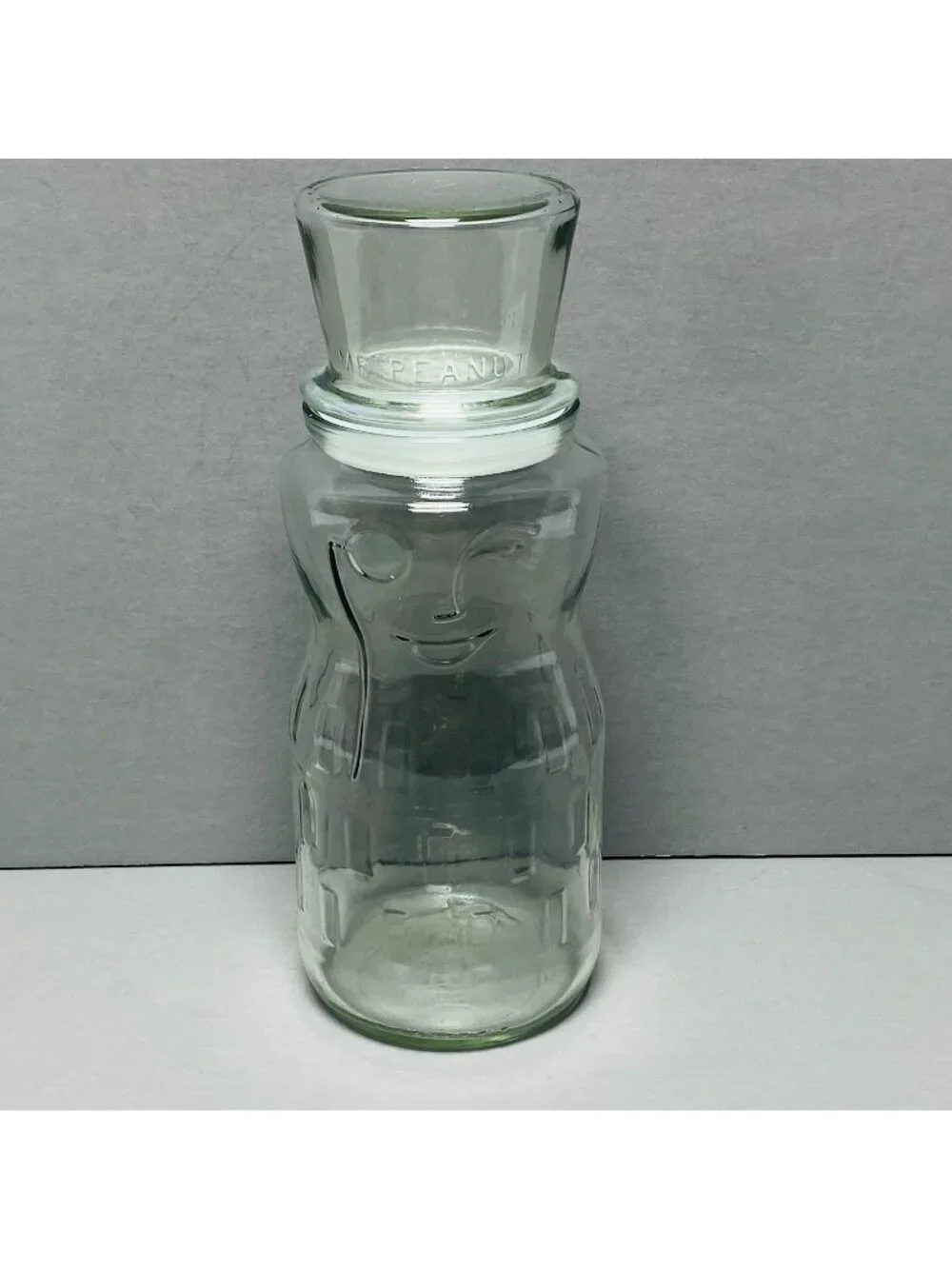 Mr. Peanut Glass Jar With Lid Vintage Embossed Clear Happy Holidays 1997